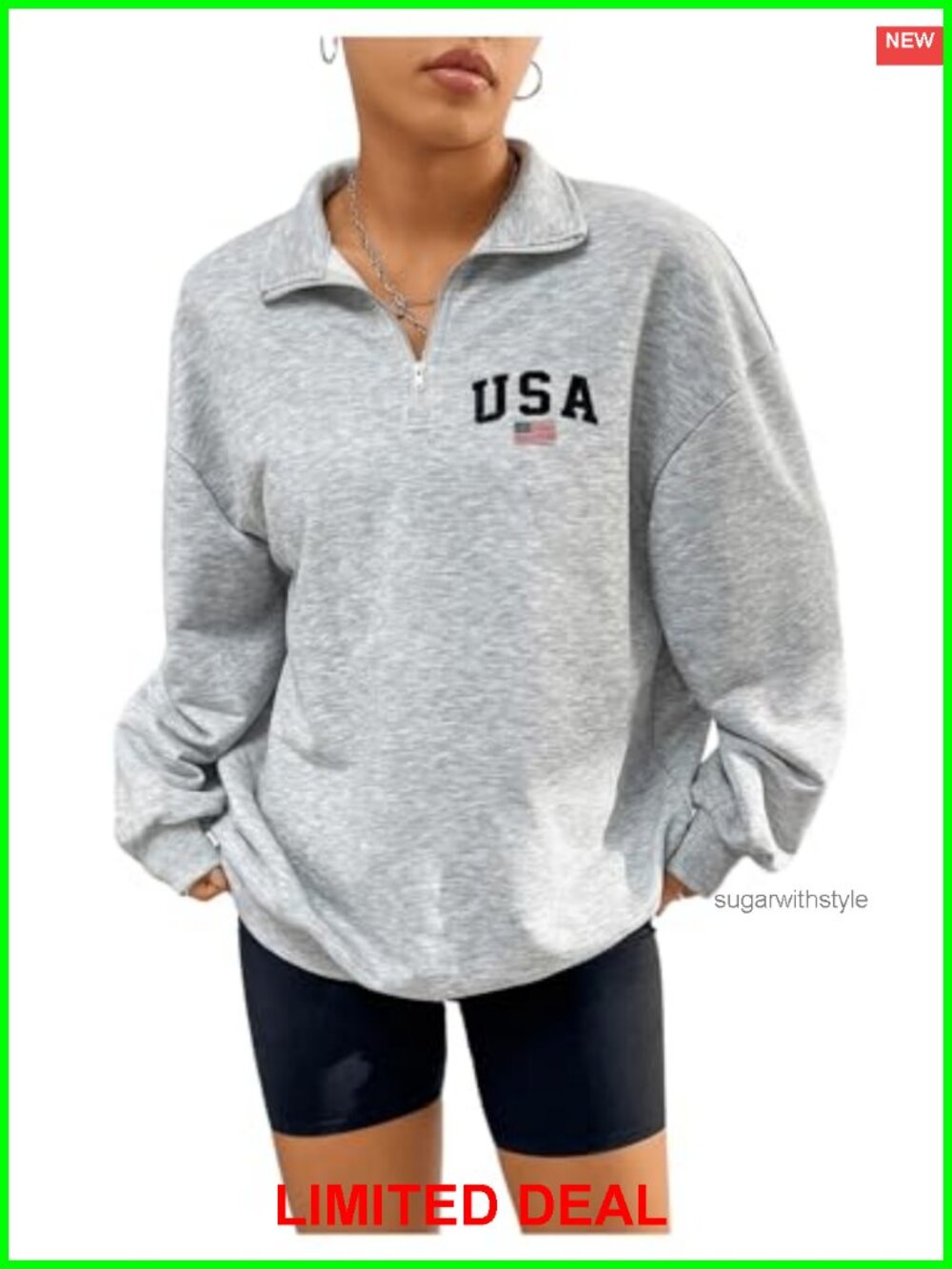 Oversized Quarter Zip Sweatshirt Mock Neck Drop Shoulder Pullover